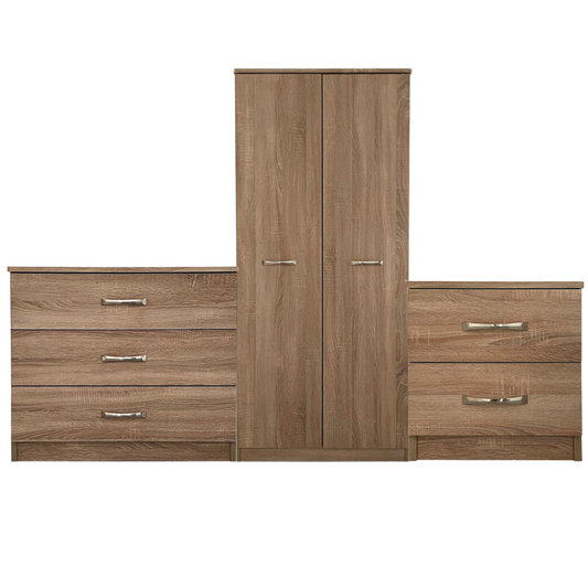 Oasis Bedroom Furniture Set 4 - 2 Door Wardrobe, 3 Drawer Chest, 2 Drawer Bedside