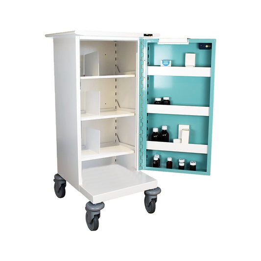 30 Cassette Drug Trolley Nomad Single Door / Key Lock (H) 1160 x (W) 570 (460) x (D) 580mm