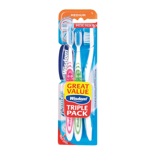 Wisdom Regular Plus Medium Toothbrush Triple Pack Pack of 12