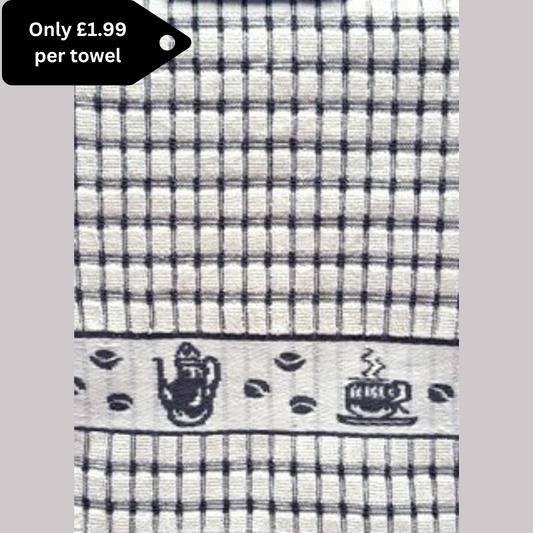 Coffee Pot Tea Towels -  2 X Pack of 12