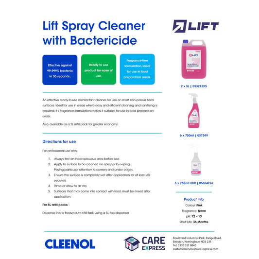 Lift Spray Cleaner & Bactericide 750ml Pack of 6
