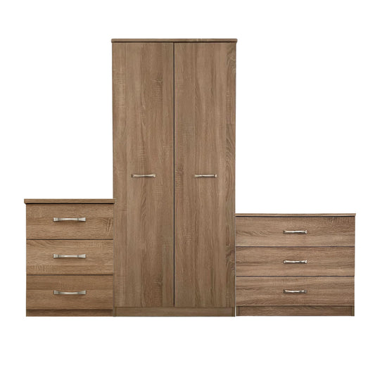 Oasis Bedroom Furniture Set 4 - 2 Door Wardrobe, 3 Drawer Chest, 3 Drawer Bedside