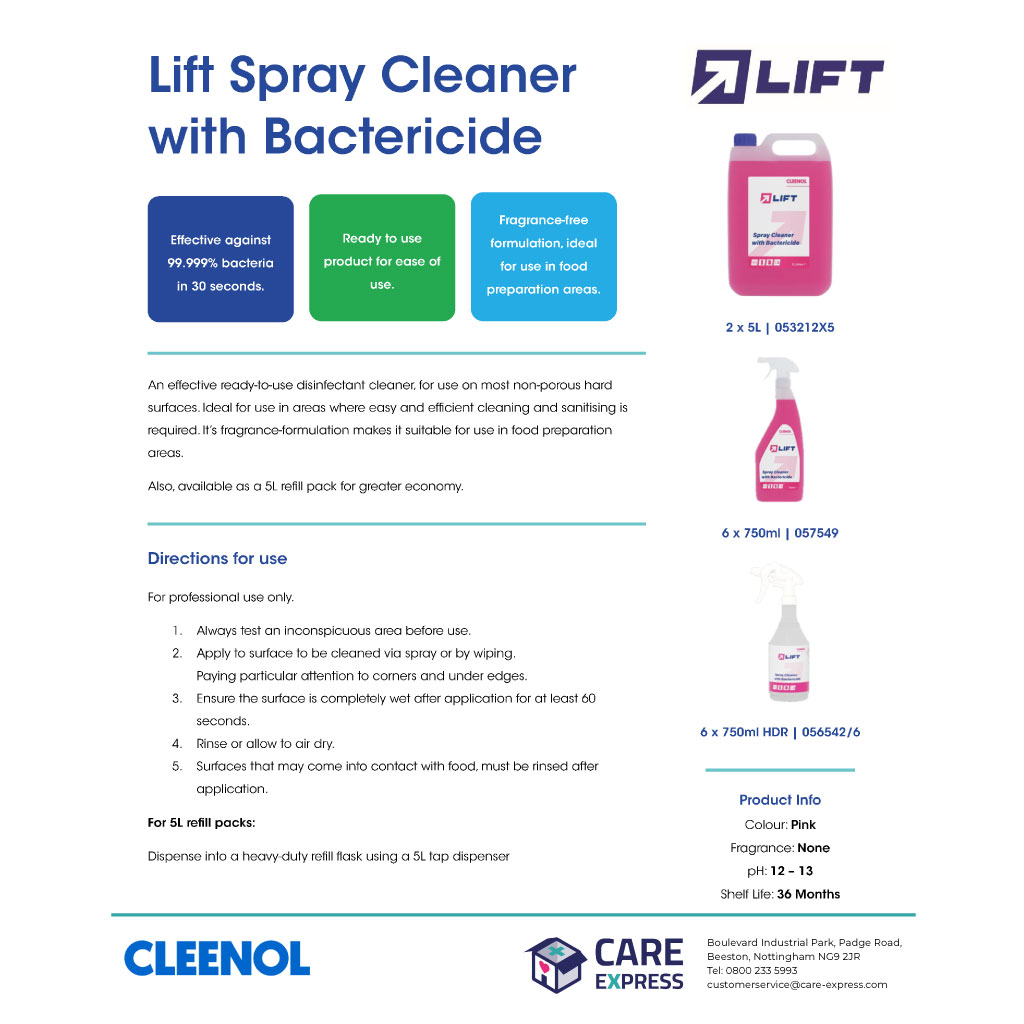 Lift Spray Cleaner & Bactericide 750ml Pack of 6_HC073_1