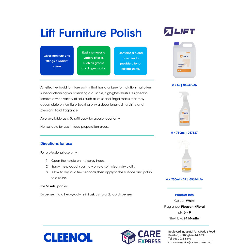 Lift Furniture Polish Heavy Duty Refill Flasks Pack of 6 750ml_HC169_1