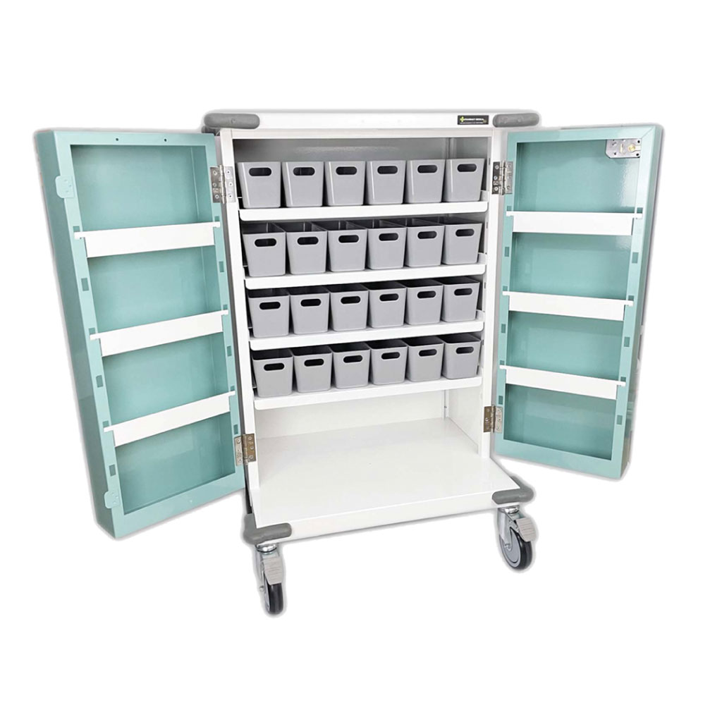 24 Tray Compact Unit Dosage Trolley Double Door/ Key Lock - (H) 1100 x (W) 730 x (D) 570mm
