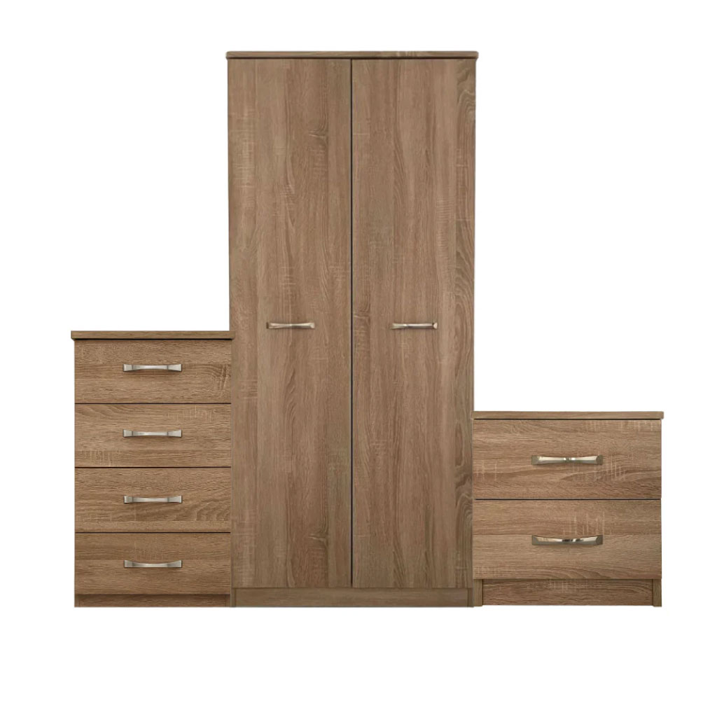 Oasis Bedroom Furniture Set 2 - 2 Door Wardrobe, 4 Drawer Chest, 2 Drawer Bedside