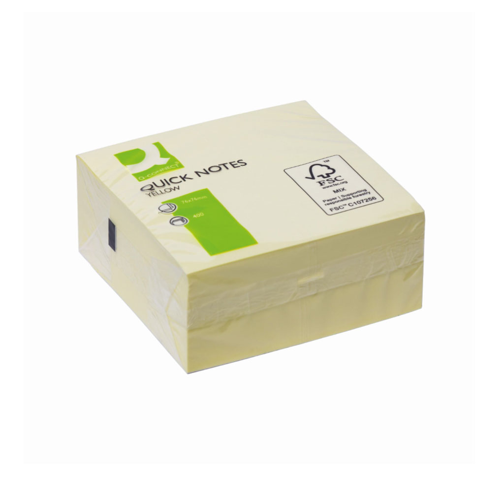 Q-CONNECT Yellow Quick Note Cube - 76 x 76 mm x 400 Sheets